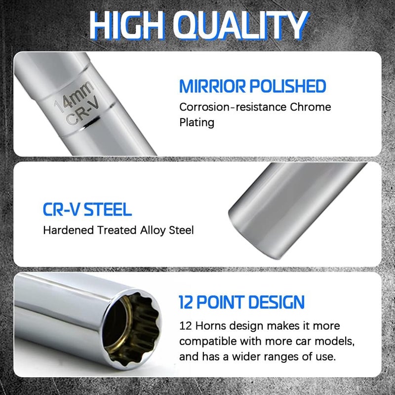 A ABIGAIL 14mm Thin Wall Swivel Magnetic Spark Plug Socket 3/8 Inch Drive 12-Point Spark Plug Socket Removal Tool Compatible with Motorcycle, Car, SUV, BMW, Nissan, Mini, Mercedes - Image 3